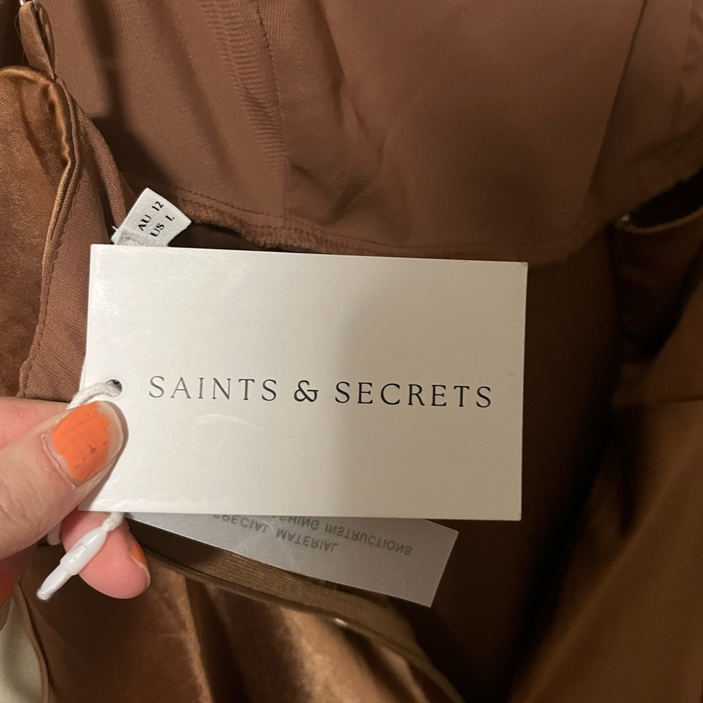 Saints & Secrets Brown Satin Slip Mini Dress Large NWT - Picture 9 of 14